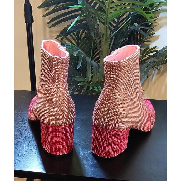 Ombre pink faux diamond studded boots with Square heel. - Picture 4 of 4